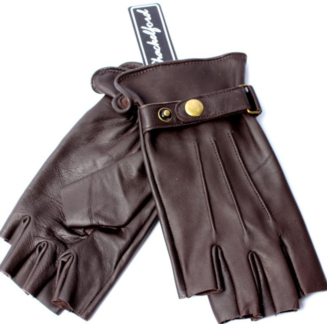 Ladies leather fingerless gloves with dome brown Style: S/LL3291 image 0